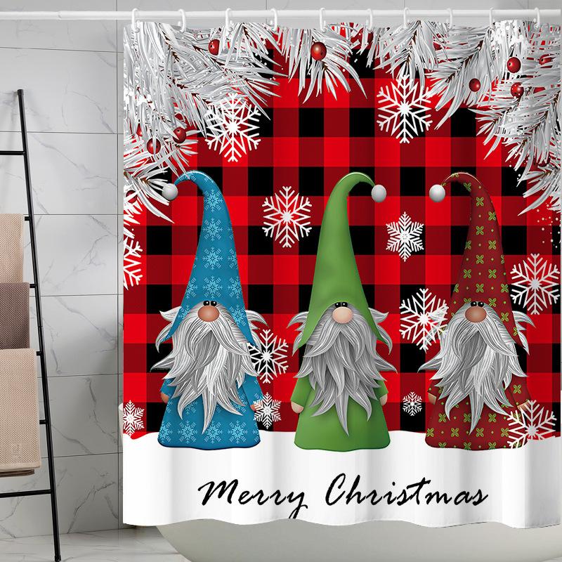 Best-Selling Christmas Digital Print Shower Curtain Waterproof, Includes Plastic C-Shaped Hooks