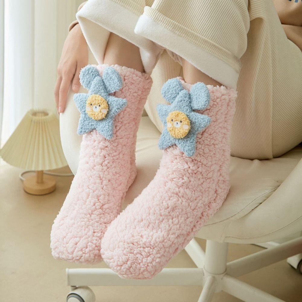 Star Floor Stockings Women Cartoon Coral Fleece Socks Harajuku Funny Tube Socks Gifts