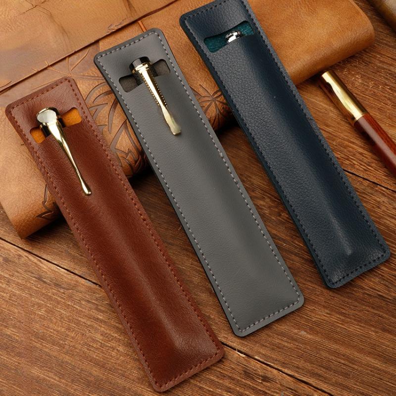 1pc PU leather pencil case, single and double support storage protective cover, simple literary stationery storage bag