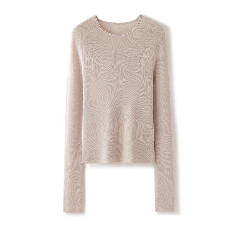 Yangzi Yarn Women's Slim-Fit Wool Sweater with Rolled Hem & Round Neck - 2026 Spring Seamless Knitwear