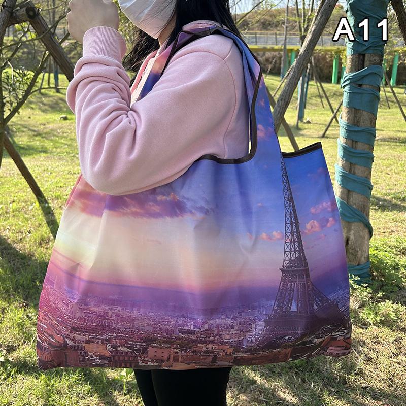Bag Foldable Shopping Bag Reusable Grocery Storage Bag Nylon Portable Shoulder Handbag Travel Tote Bag