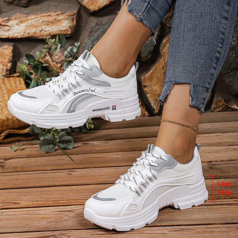 Fashion Fashion Mix Color Lace Up Sneakers Women 2025 Autumn Breathable Mesh Thick Bottom Sports Shoes Comfort Non Slip Running Shoes
