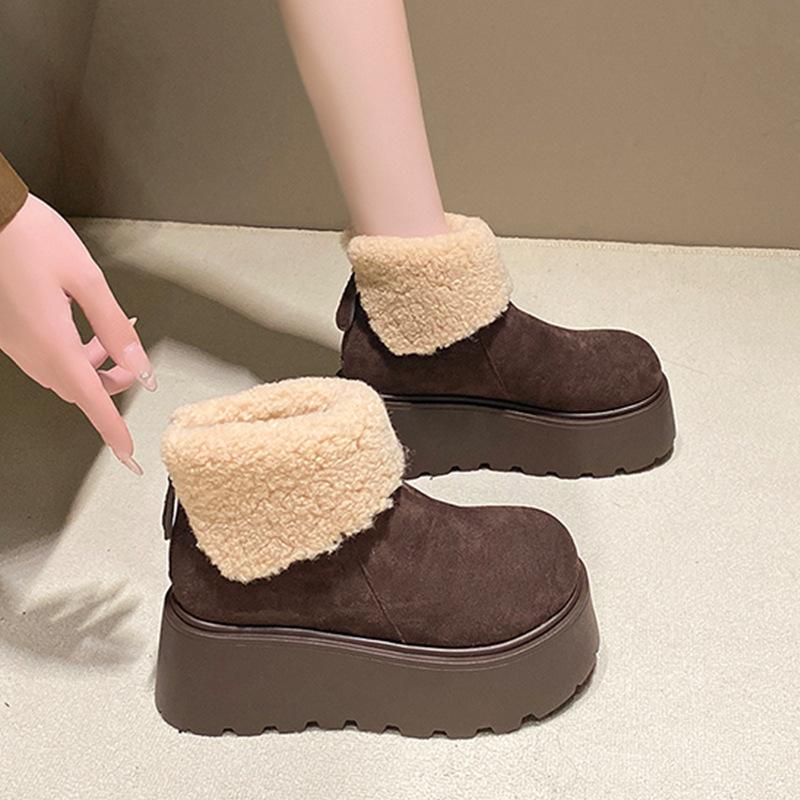 Retro Platform Snow Boots Women's Winter 2025 New Versatile Heightening Piled Thickened Big Head Bread Cotton Shoes
