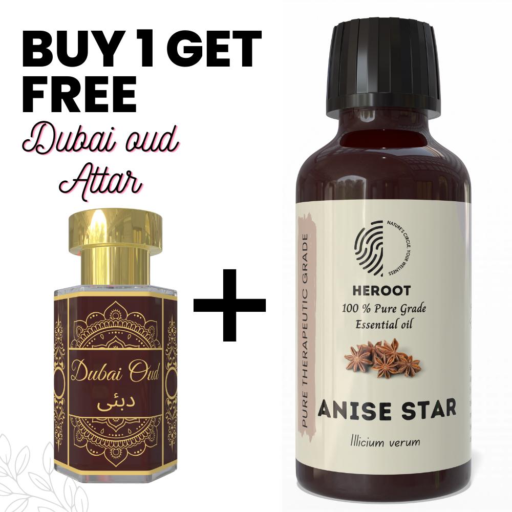 Anise Star Essential Oil 10ml for Aromatherapy & Home Fragrance with Free Attar – Aqua AQ, Dubai Oud, Aura, White Oud