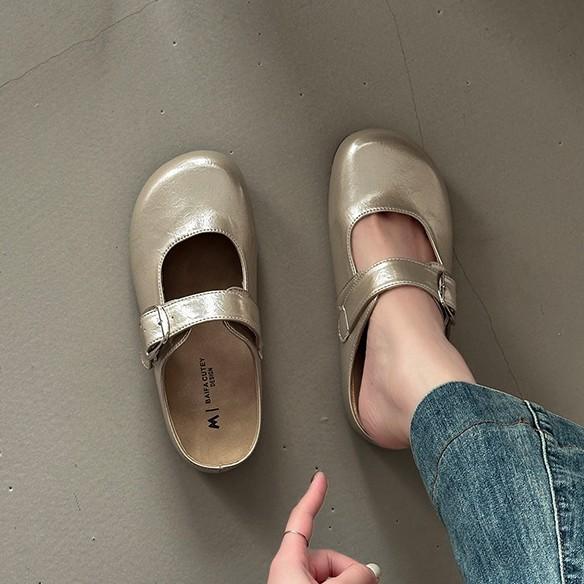 Baotou Half Slippers Trendy Retro Square Head Lazy Cool Slippers Women's 2025 Summer New Outer Wear Flat Bottom Versatile Muller