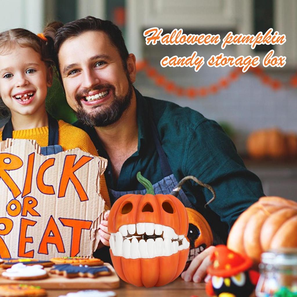 Halloween Pumpkin Candy Box Resin Halloween Treat Box Creative Desktop Decor Holder Props Treat Container for Kids Party Adults