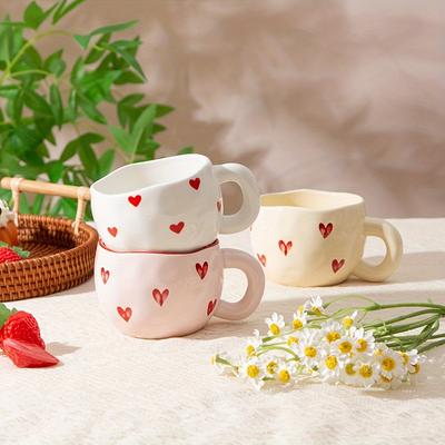 1PC Ceramic Hand-Made Heart-Shaped Tea Cup with Fine Pattern for Office And Home Use 7.4 Oz/220 Ml