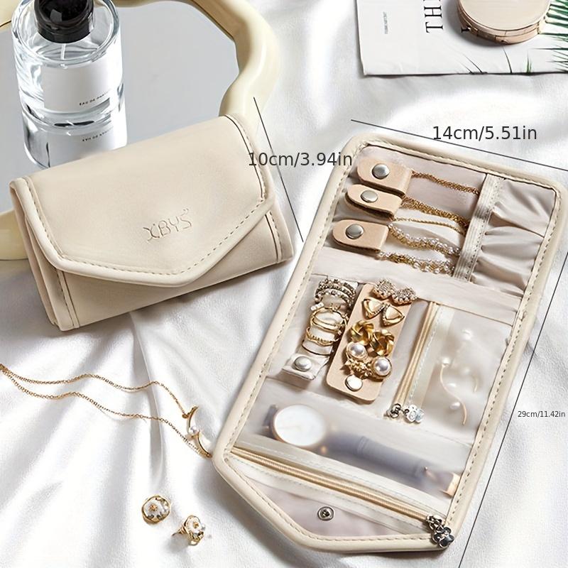Travel Jewelry Organizer Bag PU Material Necklace Earring Ring Storage Pouch with Watch Compartment Portable Zippered