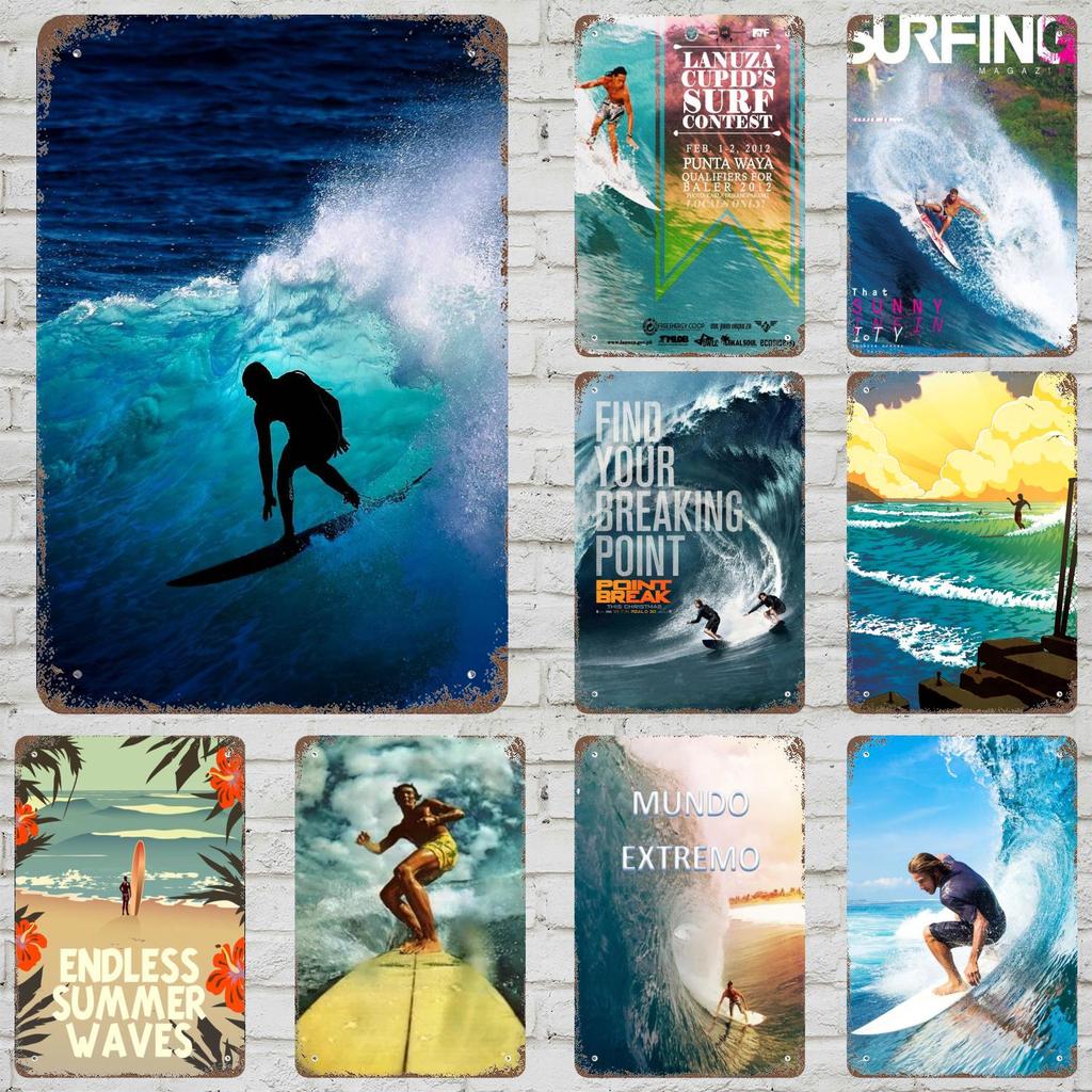 surfing Vintage Metal Tin Signs Posters Decor Retro Metal Plaque Wall Art Decor for Garage Bar
