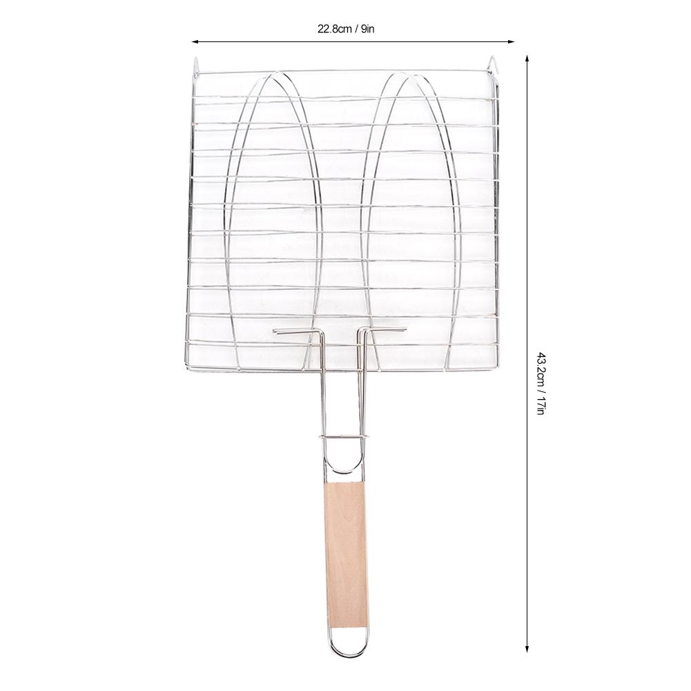 Stainless Steel Non Stick Handle BBQ Net Barbecue Mesh Fish Meat Grill Basket for BBQ Oven