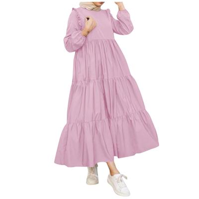 Women's Casual Long Sleeve Round Neck Solid Color Dress Long Dress Robe