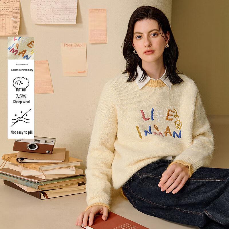 

Женский свитер INMAN с вышивкой и круглым вырезом, в стиле колор-блок M