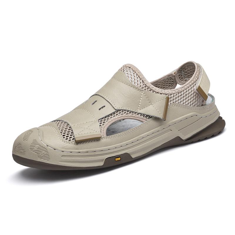 

Модные летние мужские сандалии для отдыха на открытом воздухе, высококачественные дышащие сандалии для мужчин на мягкой подошве, сандалии для мужчин, пляжная обувь, комфорт, мода 45 бежевый