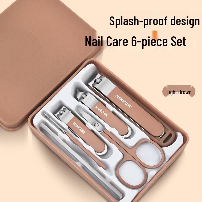 Anti-Splash Nail Clippers and Scissors Set - 6-Piece Boxed Household Nail Care Kit