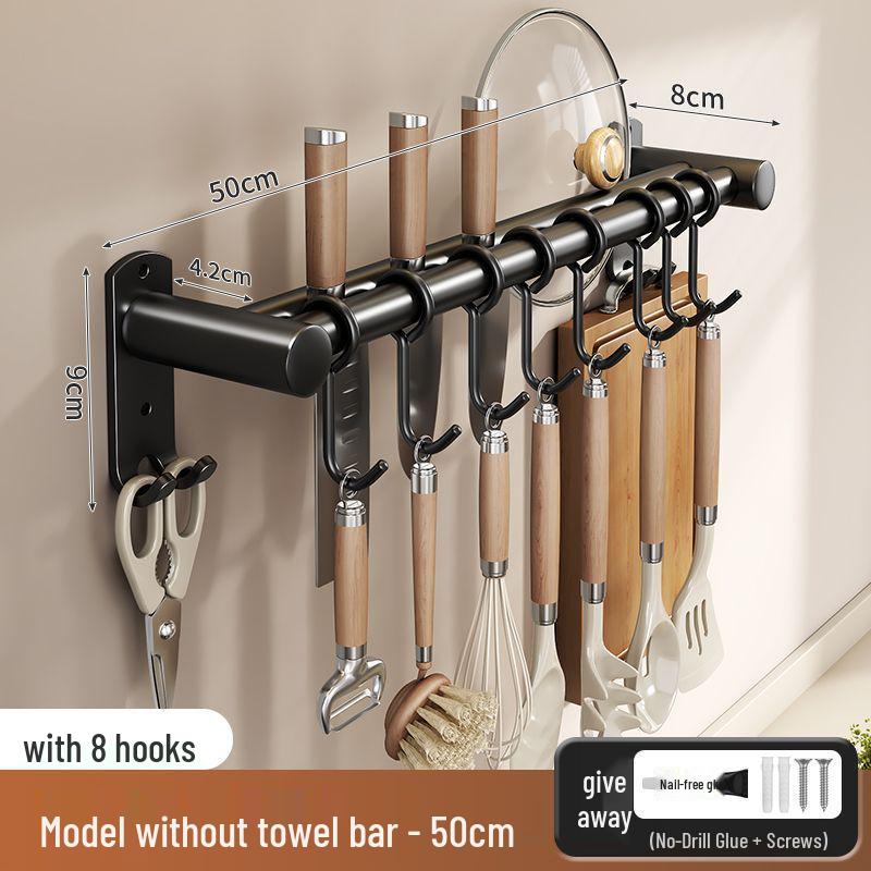 Stainless Steel Wall-Mounted Kitchen Hook & Pot Lid Rack with Knife Holder.