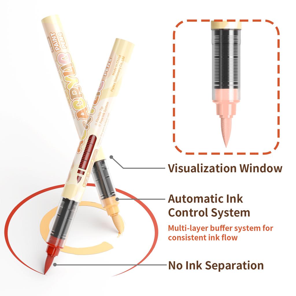 XinyiArt Direct Liquid Skin Color Acrylic Marker Soft Head Press-free Art Painting Skin Tone Paint Pens with Waterproof for Rock