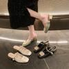 Baotou Half Slippers Women with Spring and Summer Chinese Mary Jane Slippers Rear Empty Thick Heels Cool Slippers Women