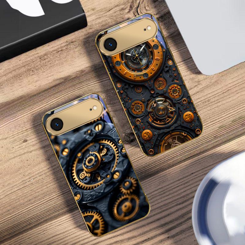 Precision metal gear For IPhone 17Pro Max 16 17 Pro 15 Pro 14 13 Plus 12 Mini 11Pro Max XR 16E 17Air Golden glass phone case