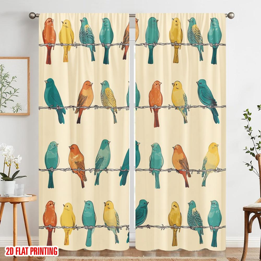 2 Stück, 2D-Flachdruck Beliebte Vorhangpaneele Bunte Vögel auf Ästen Strapazierfähiges Polyester (ohne Stange) Alle Jahreszeiten zum Leben