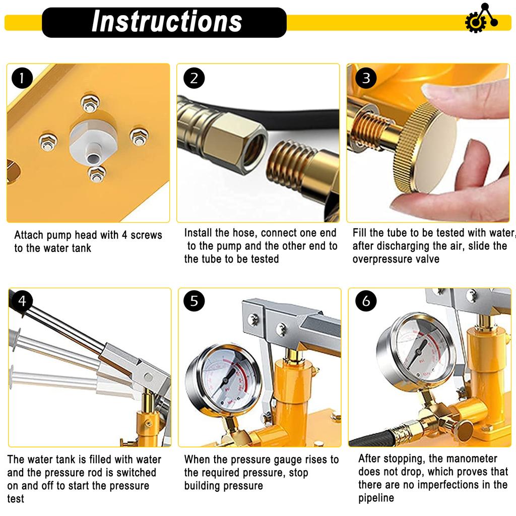 16Bar Manual Hydraulic Pressure Test Pump with 1/4" 1/2" Connection 5L Water Pressure Tester Pump Water Pipe Installation Tool
