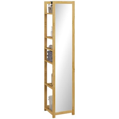 Colonna Armadio da Bagno in Bambù a 6 Piani con Specchio, 6 Ripiani, Naturale, 35L x 35P x 168A cm