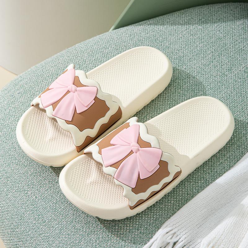 2025 New Women's Bow Cool Slippers On the Run Princess Non-slip Silent Home Flat Bathroom Slippers