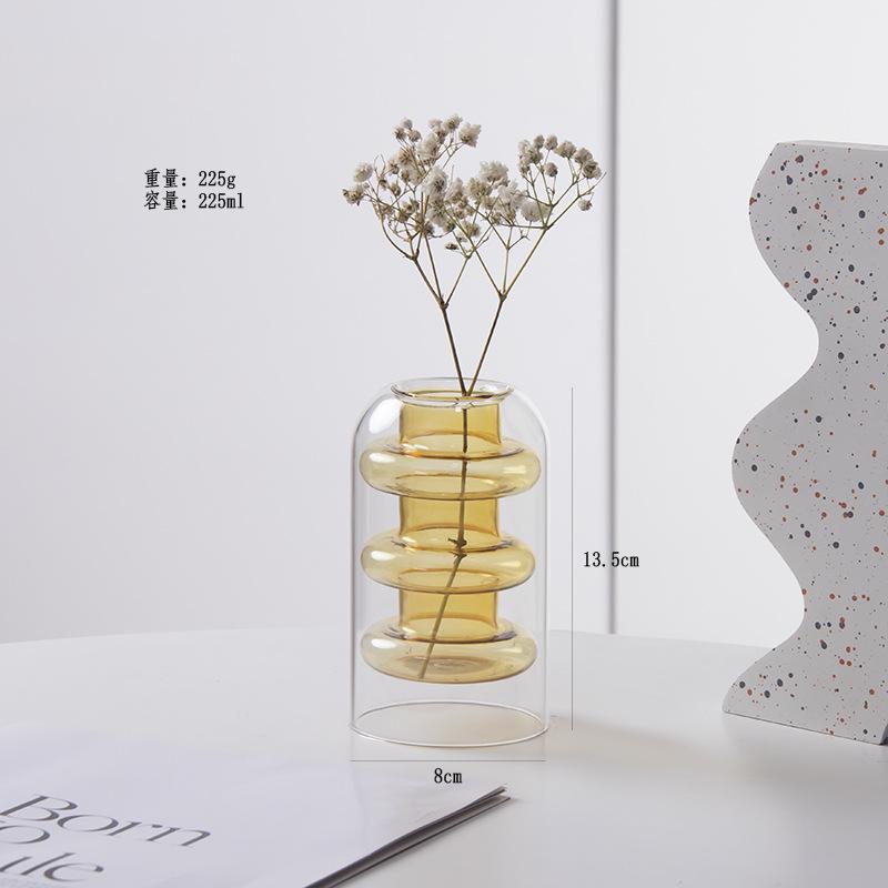 Colorful Double-layer Glass Vase, Vase Decoration Glass Vase Flowerpot Home Office Dining Table Decoration
