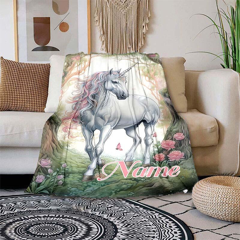 Unicorn Among Trees Customize Your Name Blanket Used For Chair Office Sofa Bed Camping Soft And Warm Giving Friends And Relatives Birthday Graduation