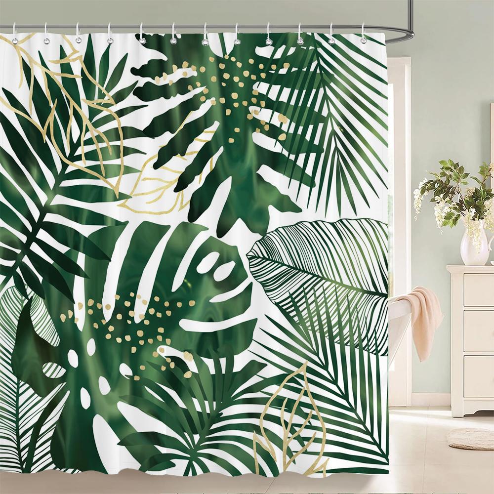 Green Plant Leaves Printed Shower Curtain Waterproof Polyester Curtain With Hook Decoration Bathroom Curtain 3D Shower Curtains