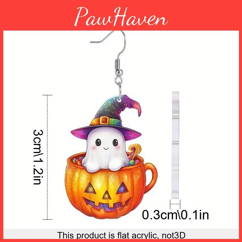 Ghost Halloween Themed Pumpkin Pot Pattern Women Acrylic Earrings Festival For
