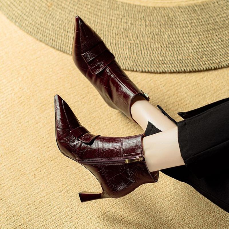 Fashion NEW Autumn Women Boots Pointed Toe High Heel Shoes Split Leather Shoes for Women Elegant Modern Boots Daily Shoes Zipper Boots