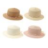 Beach Hat Wide Brim Flat Top Imitation Pearls Trim Tulle Bow Decor Straw Hat Lightweight Breathable Sun Protection Hat