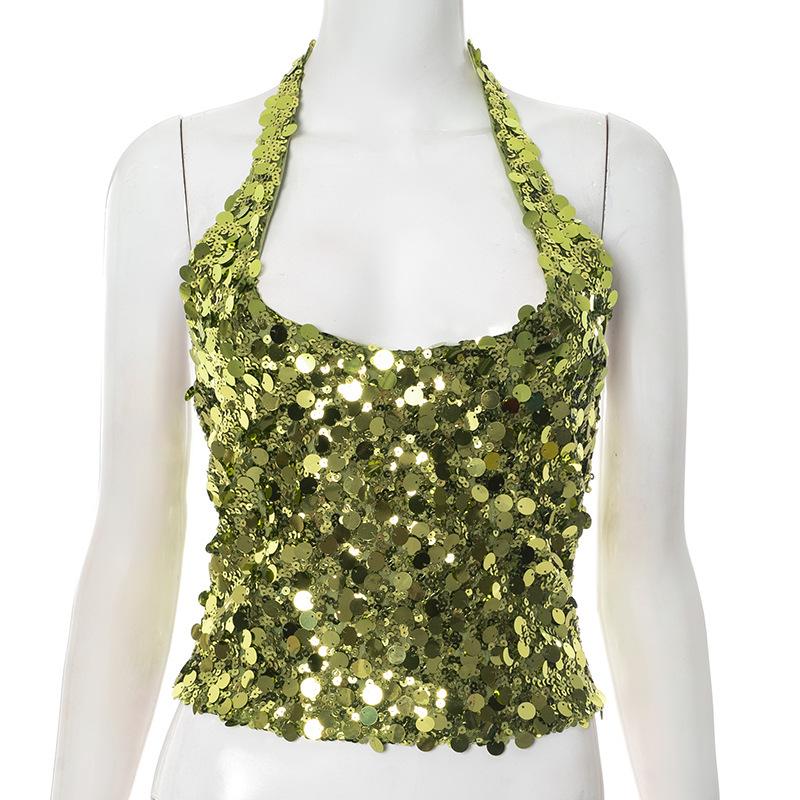 

Summer New Women s Sequined Halter Camisole Party Top Large зелёный