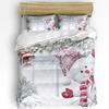 Natal Papai Noel Flocos de Neve Listras Rosa Conjunto de Cama 3 Peças Para Cama de Casal Têxtil Lar Capa de Edredom Capa de Colcha Fronha