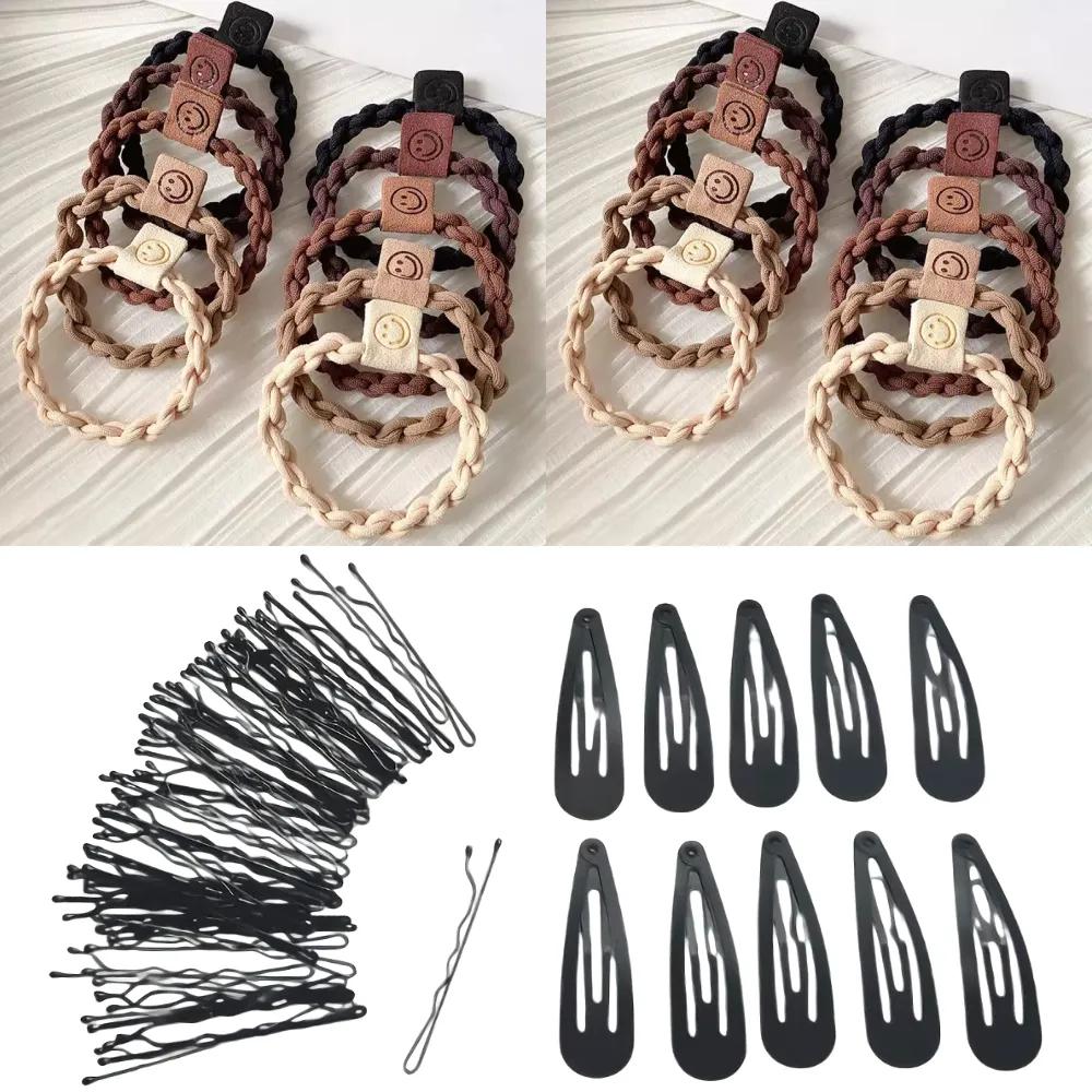 Hair Styling 3-Piece Set: Sturdy, High-Elasticity Hair Ties, Snap Clips, Bobby Pins Set B