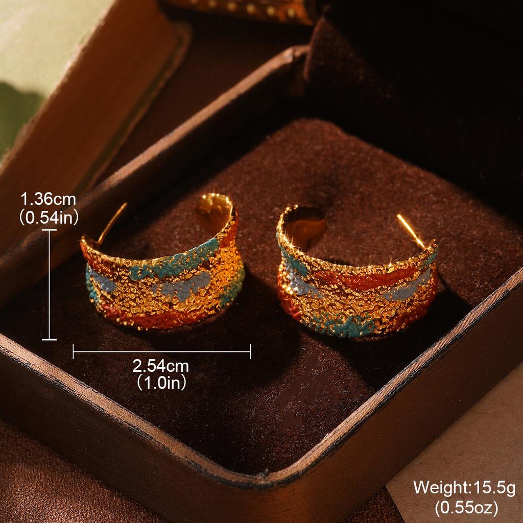 Medieval Painted Series Enamel Earrings Women's Simple Geometric Earrings Pendant ins Wind Folded Retro Silver Needle Jewelry