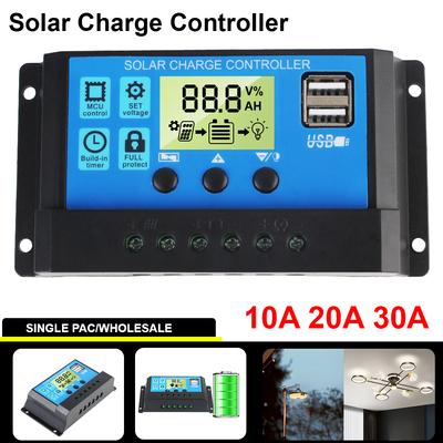 Solar Battery Regulator LCD Display Solar Controller Dual USB 10A 20A 30A 12V 24V PV Regulator Home Accessories MPPT Accessory