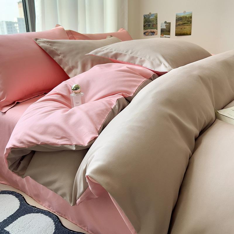 Solid Color Bedding Four-piece Set, Skin-friendly, Breathable and Comfortable, Washed Sheets, Quilt Covers, Pillowcases, Sets