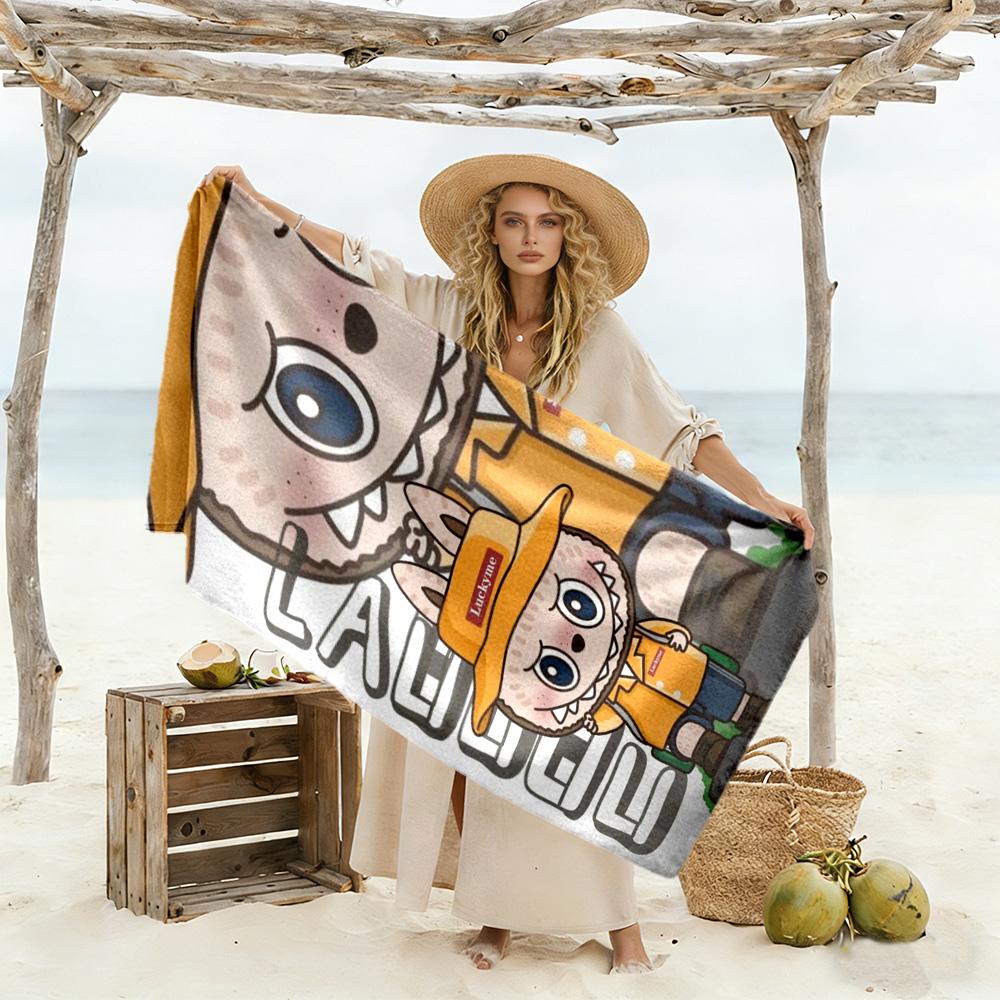 Labubu Beach Towel Quick-Dry Soft Microfiber Comfortable Lightweight Perfect for Traveling Yoga Camping and Swimming