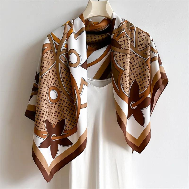 2025 90*90cm Printed Square Scarf Thin Breathable Sunscreen Shawl Casual Outdoor Windproof Head Wrap for Women Ribbon Headband