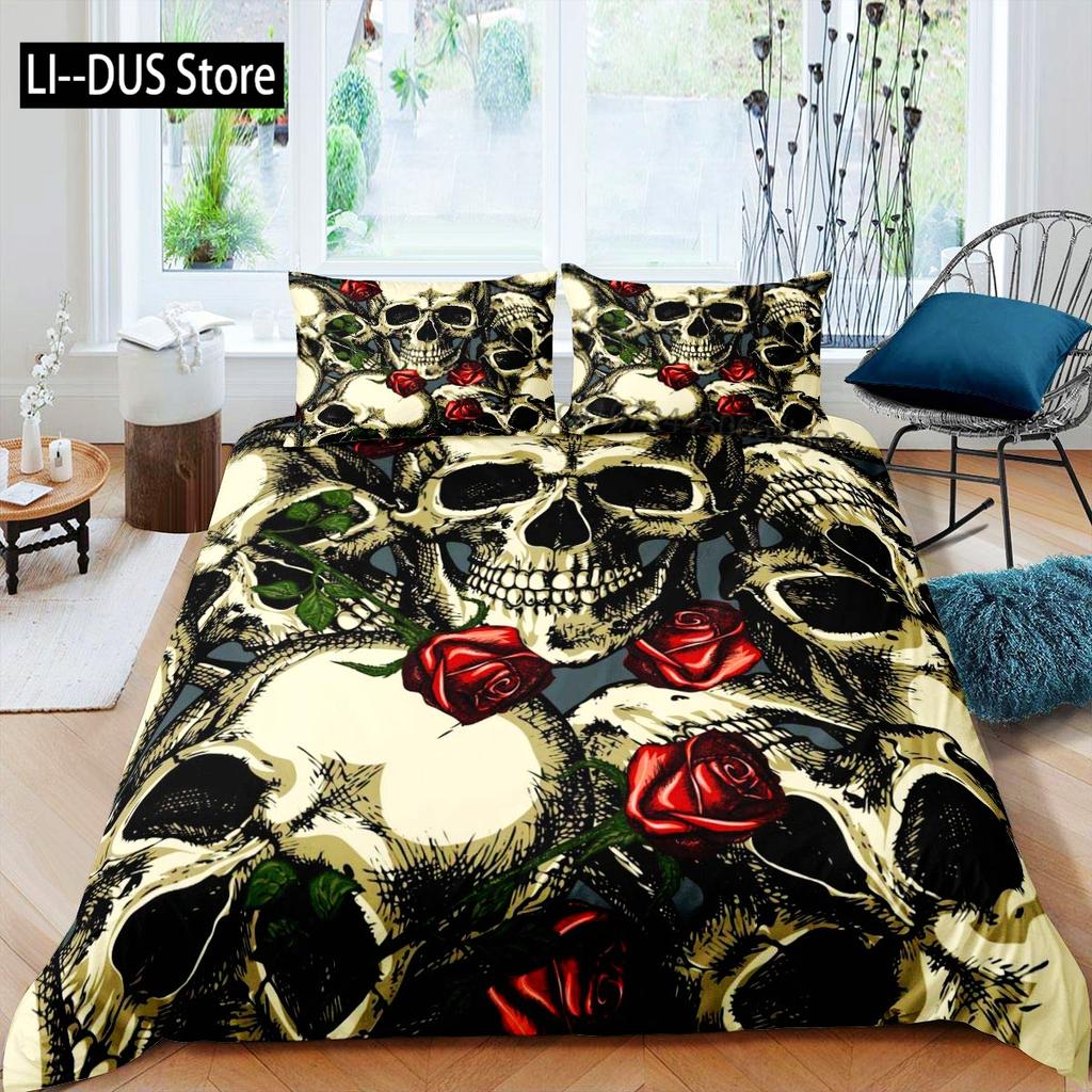 Sugar Skull Bedding Sets Queen King Full Size For Kids Colorful Flower Skeleton Bedding Decor Set With Pillowcases Room Decor