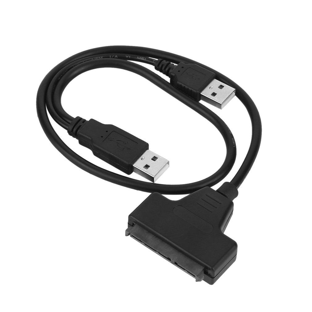 Double USB 2.0 Male To SATA 7+15P 22 Pin Cable Adapter For 2.5" SSD/Hard Disk Drive USB 2.0 SATA 7+15Pin To USB 2.0 Adapter Hot