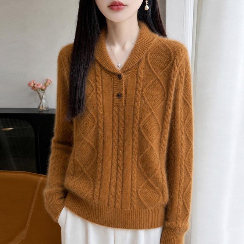 Cardigan Tricoté Nouveau Style Automne avec Col Relevé, Pull à Col Rond Torsadé Couche de Base pour Femmes