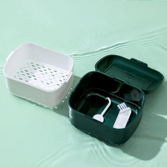 Almacenamiento de tirantes compacto multiusos tapa con hebilla caja de baño para dentadura retenedor de taza caja de limpieza ortodoncia