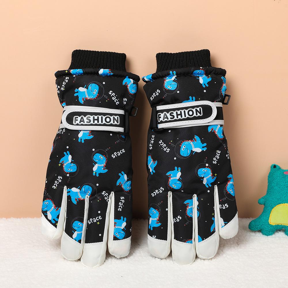 Children's Ski Gloves Outdoor Winter Warmth Plus Velvet Thickening Play Snow Windproof Boys and Girls Water Splashing Cold Proof Gloves