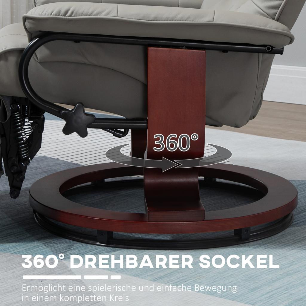 Recliner Chair TV Chair Lounge Chair Faux Leather 360 degrees Swivel Chair 145 degrees Reclining Grey 78 x 87 x 100 cm