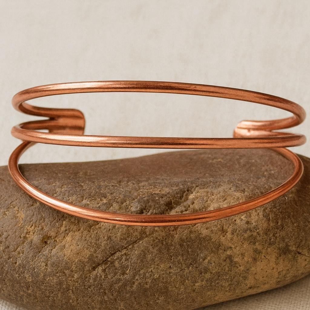 Minimalist Pure Copper Cuff Bracelet, Adjustable Open Wire Bangle, Handcrafted Jewelry