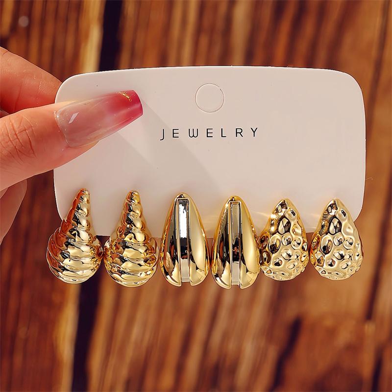 New Trendy Gold Color Twisted C Shape Tear Drop Earrings Set For Women Fashion Metal Geometric Circle Earrings Jewelry Gifts