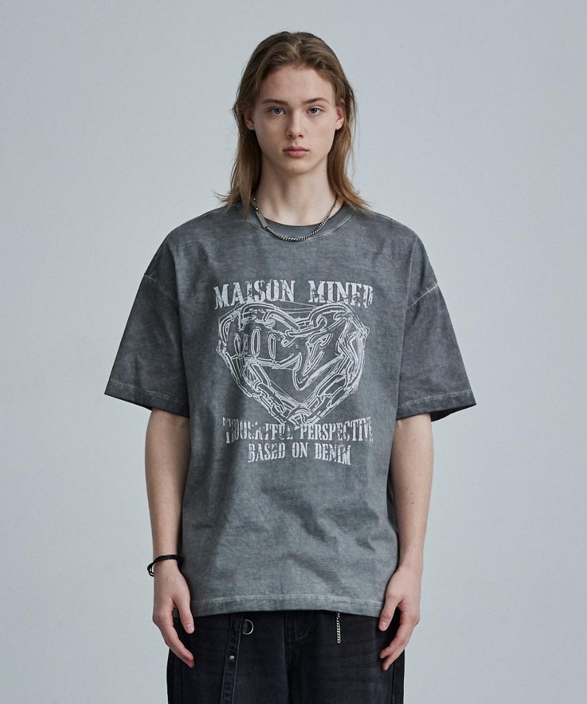 MAISON MINED Doodle Heart Washing Half T Charcoal