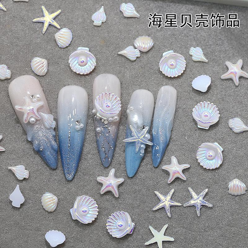 50Pcs Starfish Shell Nail Art Accessories, Conch Resin, DIY Nail Jewelry, Wearable Nail Decorations